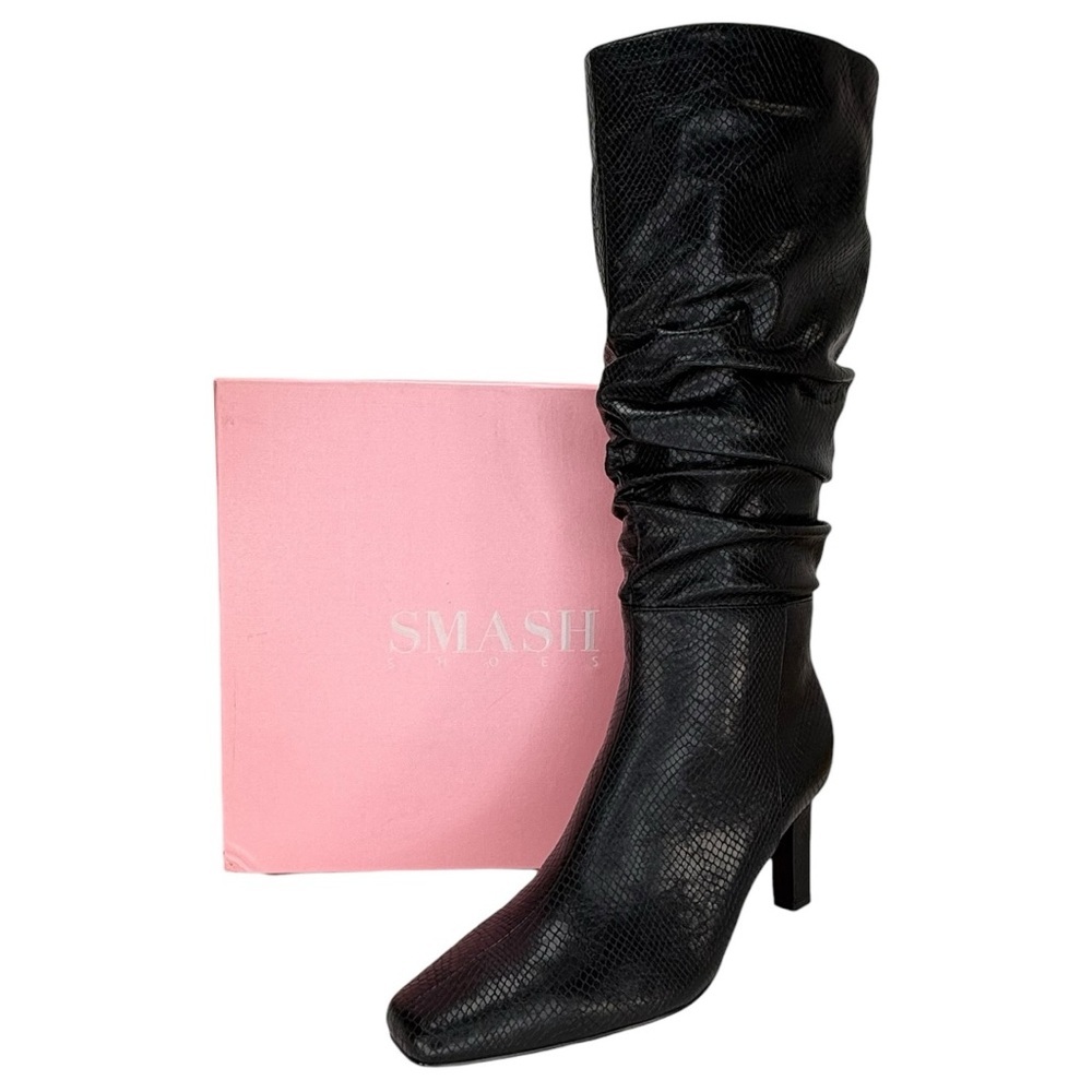 SMASH shoes Fallon Black Faux Snakeskin Knee High Womens Boots Size 8M - Picture 2 of 14